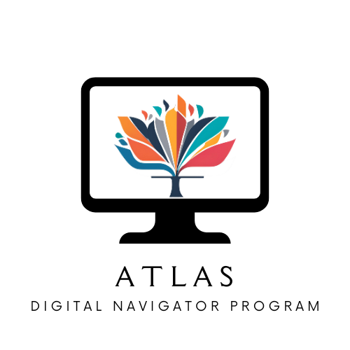 Logo for the Atlas Digital Navigator Program featuring a stylized computer monitor with a