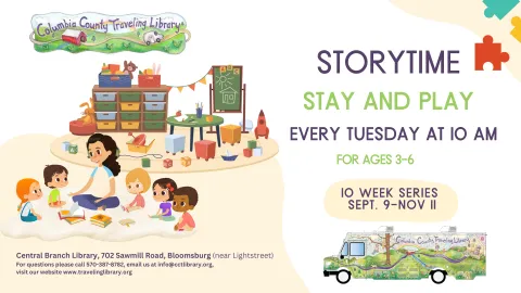 Banner for the Storytime Stay & Play event.